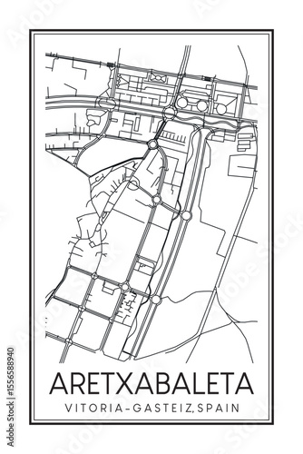 Hand drawn printable downtown road map poster of district ARETXABALETA of the Spanish city of VITORIA-GASTEIZ on solid white background with city name