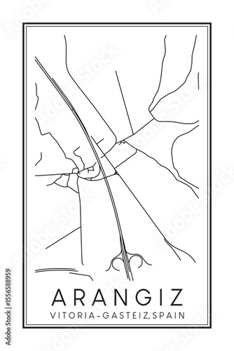 Hand drawn printable downtown road map poster of district ARANGIZ of the Spanish city of VITORIA-GASTEIZ on solid white background with city name