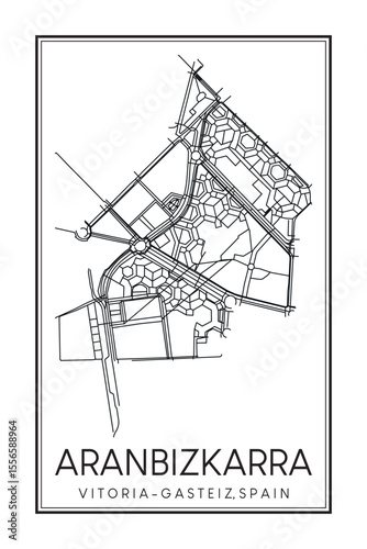 Hand drawn printable downtown road map poster of district ARANBIZKARRA of the Spanish city of VITORIA-GASTEIZ on solid white background with city name