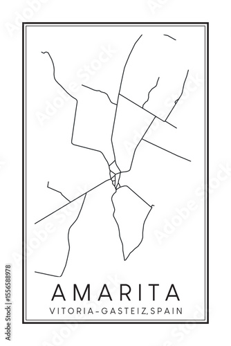 Hand drawn printable downtown road map poster of district AMARITA  of the Spanish city of VITORIA-GASTEIZ on solid white background with city name