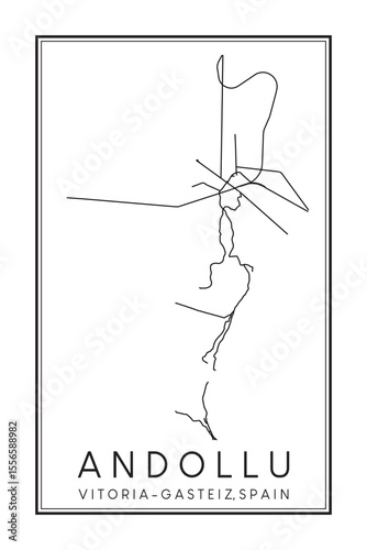 Hand drawn printable downtown road map poster of district ANDOLLU of the Spanish city of VITORIA-GASTEIZ on solid white background with city name