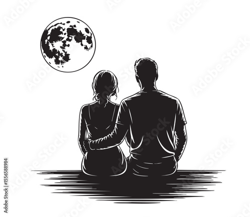 Romantic Rooftop Stargazing Couple Silhouette Bundle | Star Lovers Clipart | Moon Gazing Vector | Night Sky Couple Scene