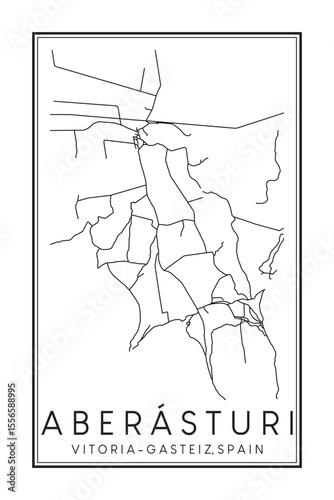 Hand drawn printable downtown road map poster of district ABERÁSTURI of the Spanish city of VITORIA-GASTEIZ on solid white background with city name