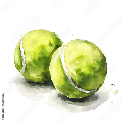 Tennis Balls, watercolor drawing vector, isolated on a white background.
