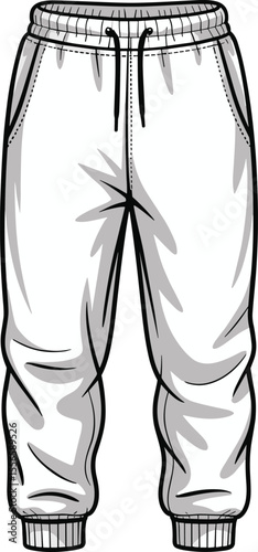 Men's Jogger Pants Flat Sketch: Comfortable, Casual Sportswear CAD Drawing for Activewear Design, Production, and Marketing Resources.