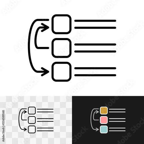 Shuffle list icon. Arrange and rearrange sort of table elements symbol. Swap and shift entries of database sign. Editable stroke.