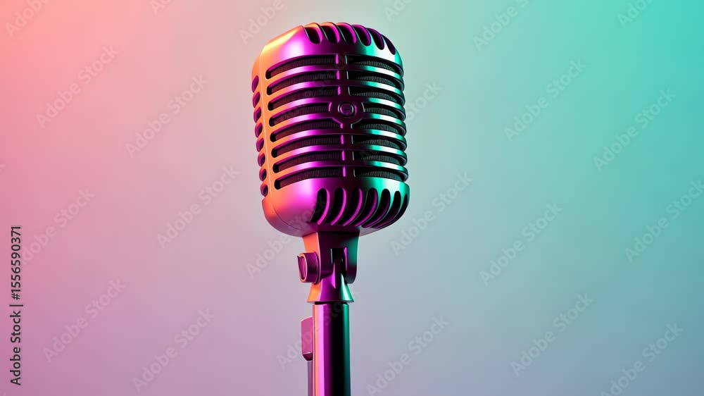 Vintage Microphone: Nostalgic microphone gleams, a symbol of music's past under vibrant light