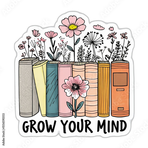 Developing the mind Knowledge blossoms with reading. Develop your mind with books and flowers. PNG poster