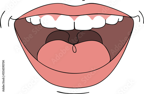 Open mouth with visible teeth and tongue vector illustration showing expression and speech concept in simple style