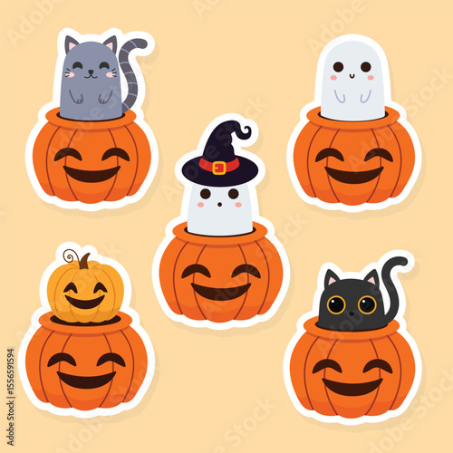 Set of Halloween stickers. Vector illustration in flat style
