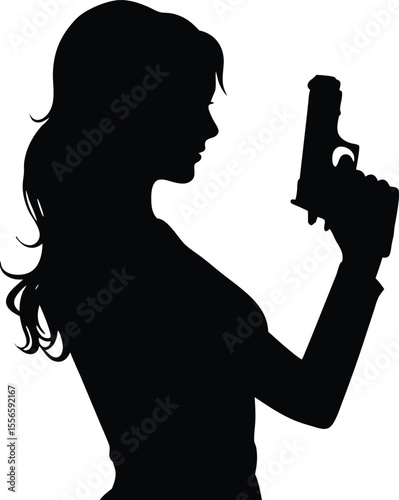 Woman Holding Gun Silhouette Vector Illustration