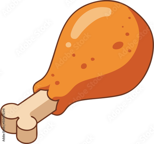 Fried chicken drumstick with crispy golden brown skin vector illustration food design isolated on white background