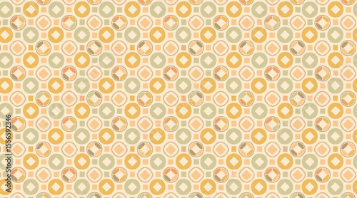 Retro Geometric Circle and Diamond Pattern, Vintage 60s Style, Seamless Vector Background
