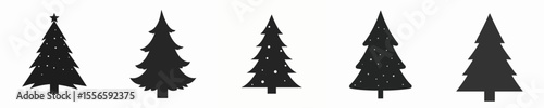 Christmas Tree Silhouette Icons Collection – Decorated Holiday Pine Trees Set