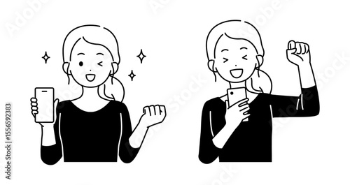 スマホを持つ女性のイラストセット