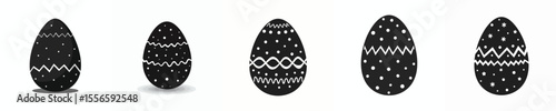 Black and White Easter Egg Icon Set – Decorative Holiday Egg Silhouettes