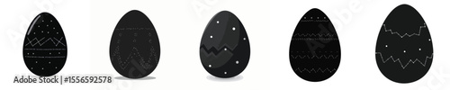 Black Easter Egg Silhouette Set – Minimalist Icons with Dotted and Zigzag Patterns