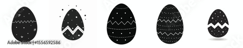 Easter Egg Icon Collection in Black and White – Decorative Zigzag and Star Patterns
