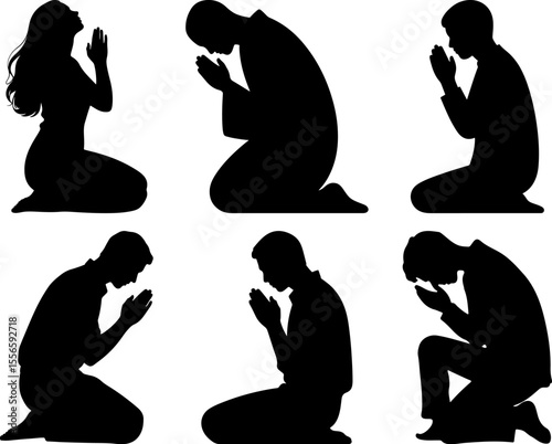 Six Praying People Silhouettes, Kneeling Figures