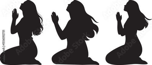 Three Women Kneeling in Prayer, Black Silhouettes
