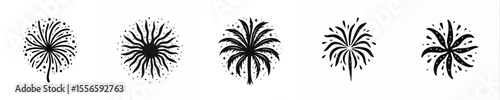 Tropical Fireworks Sketch Set – Hand Drawn Black Ink Explosion Icons