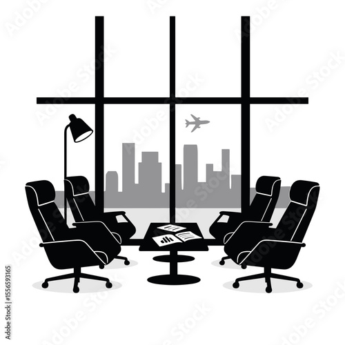 Cozy lounge area with chairs and documents in airport setting  