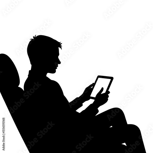 Man sitting in chair using tablet while waiting at airport - Concept of Things to do in airport  