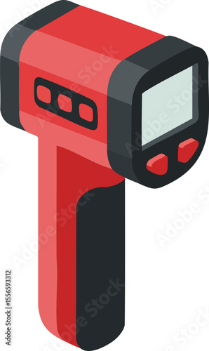 Infrared Thermometer Digital Temperature Measuring Device Red and Black Isometric Style Vector Illustration