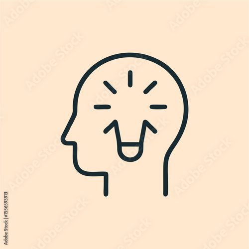 Head with Light Bulb Icon – Creativity and Innovative Thinking Symbol, Minimal line art of a human head with a glowing bulb inside, symbolizing inspiration, ideas, and creative thinking.