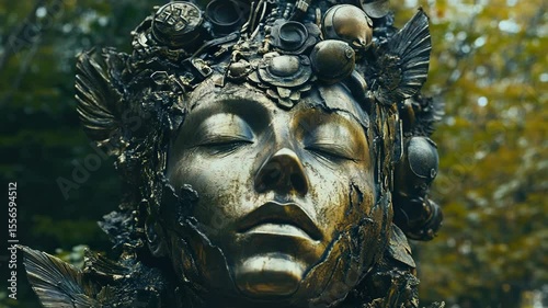 A close up of a statue of a woman 's face
