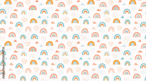 Artistic Boho Rainbows and Hearts Seamless Pattern