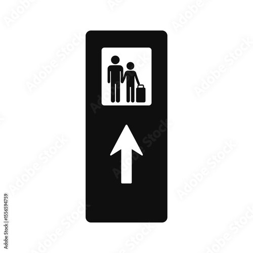 Directional sign for family with luggage leading to safety and health control  