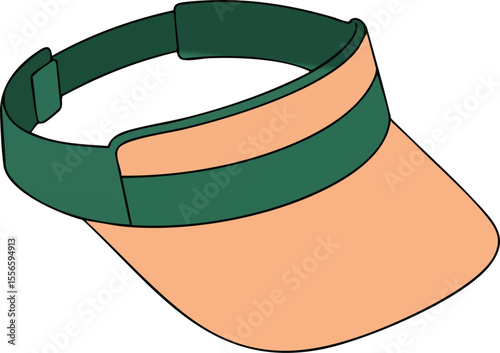 Sporty sun visor cap with adjustable green strap and peach front panel design vector illustration