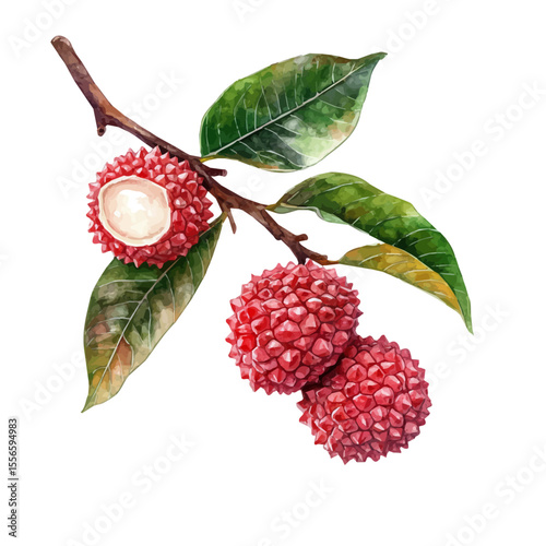 Sweet Lychee Berry, watercolor illustration vector, isolated on a white background.