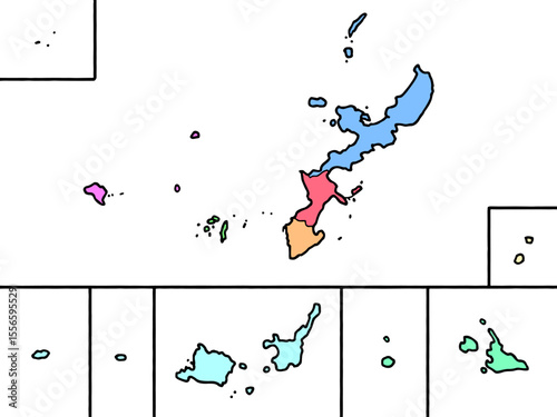 少しゆるい沖縄県地図 地域色分け 西日本 旅行