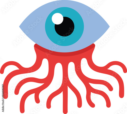 Abstract eye with red tentacle roots vector design in modern style for creative concepts and artistic illustrations