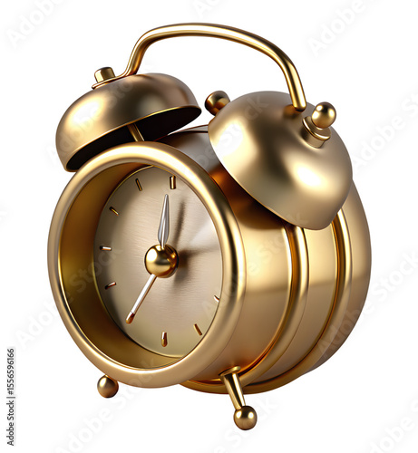 Elegant golden vintage alarm clock with shiny metallic finish and classic twin bell design
