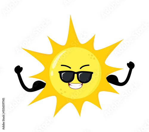 Cute Hand Drawn Strong Sun with Muscular Arm