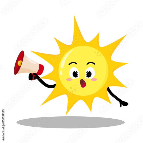 Cute Hand Drawn Sun Speaking Using Megaphone Bravely