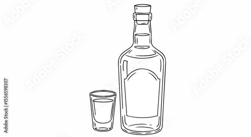 Hand Drawn Liquor Bottle and Shot Glass Illustration

