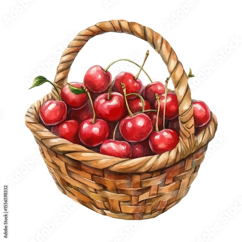 watercolor vector of Surinam Cherry Fruit Basket, isolated on a white background.