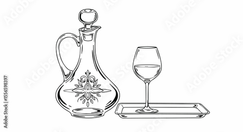 Elegant Decanter and Wine Glass Hand Drawn Illustration

