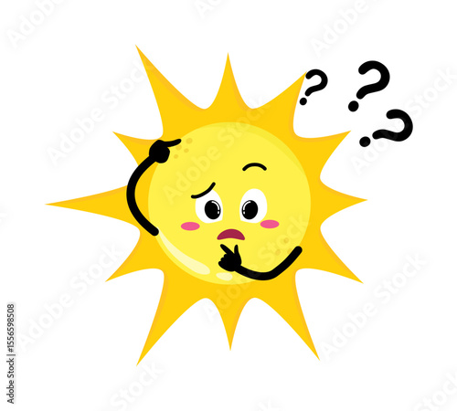 Cute Hand Drawn Sun Questioning and Thinking