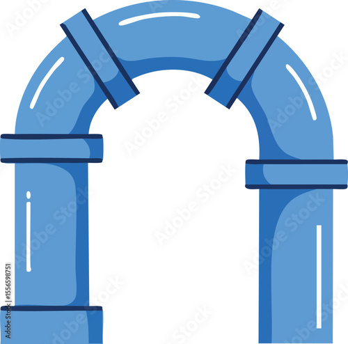 Blue industrial pipeline arch with connectors and flange vector design illustration