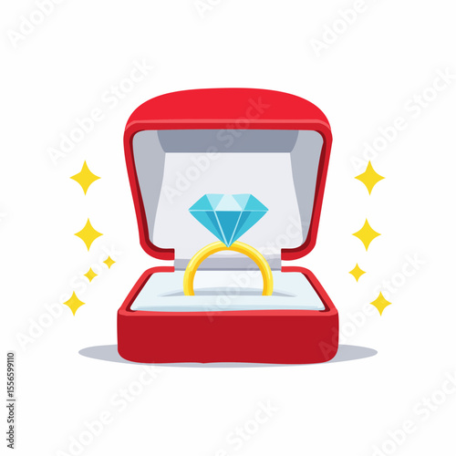 A ring box opened to reveal a diamond ring
