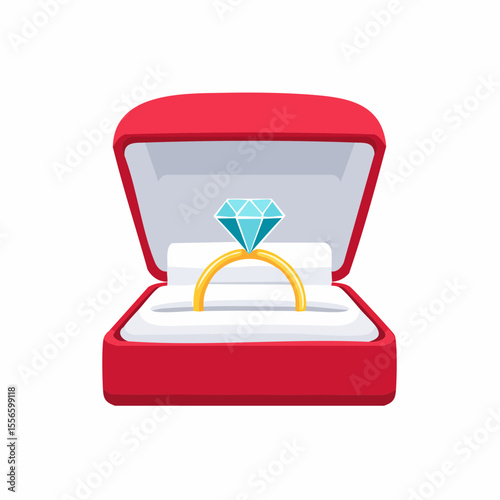 A ring box opened to reveal a diamond ring
