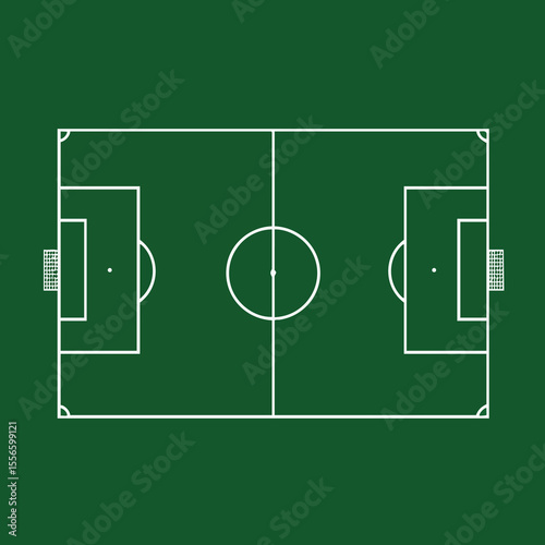 Soccer field layout with white markings on green background top view vector illustration