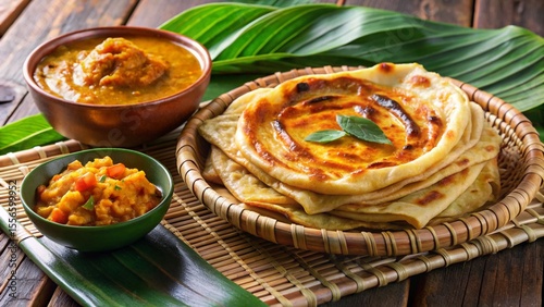 Malaysian roti canai with dhal curry and sambal.