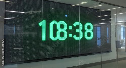 Digital Clock Display on Modern Wall Panel in Office Space