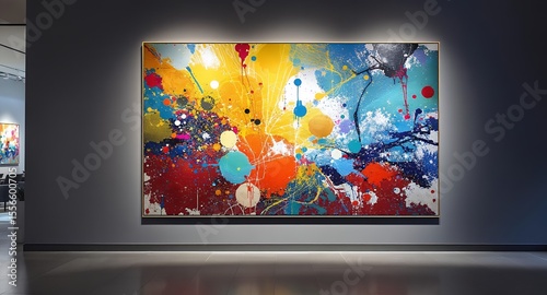 Large Abstract Colorful Painting on Display in Gallery Setting